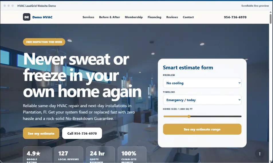 HVAC LeadGrid demo website preview